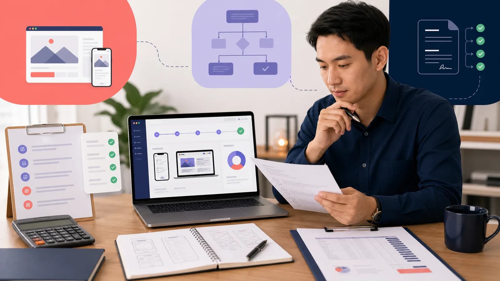 Dashboard quản trị với KPI chart bộ lọc CRM table và insight panel cho chủ doanh nghiệp