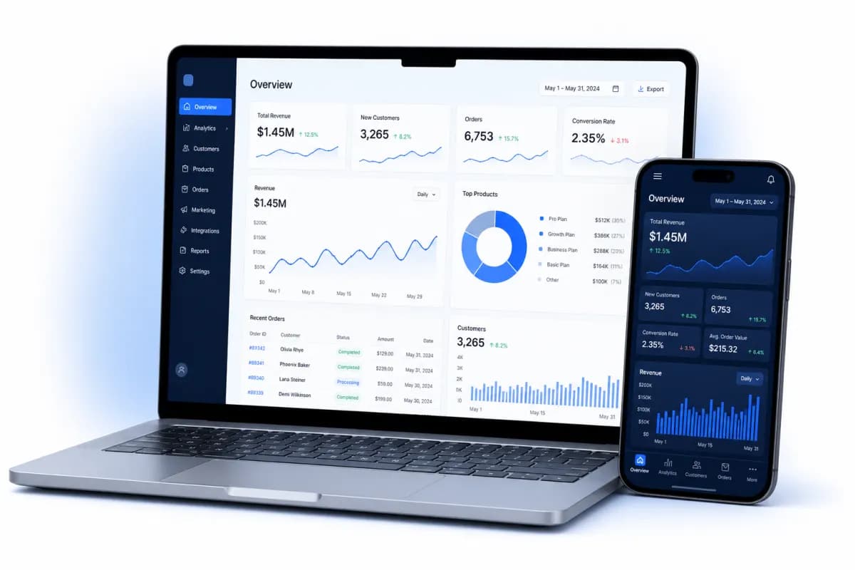 Giao diện web app đặt lịch Smart Booking với calendar và dashboard doanh thu